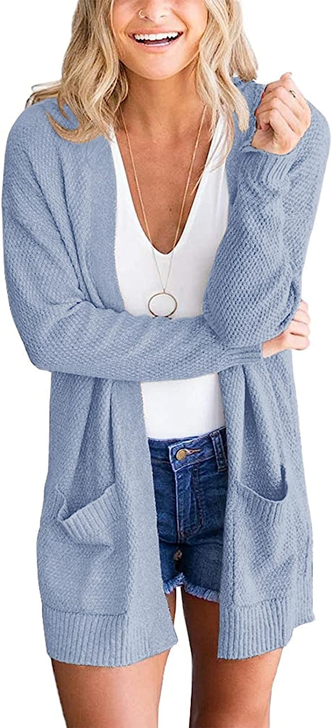 Women's Long Sleeve Waffle Knit Cardigan Cozy Sweater CD454