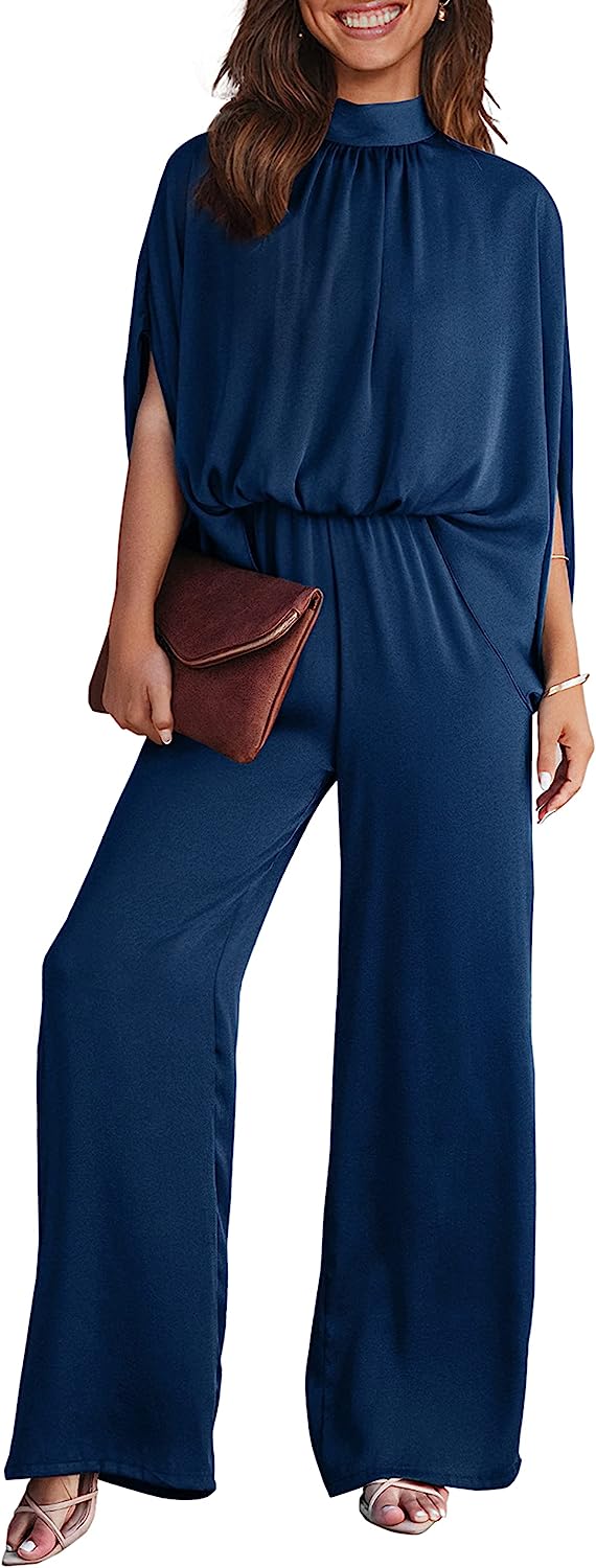 Women's Mock Neck Wide Leg Pants One Piece Jumpsuit CD470
