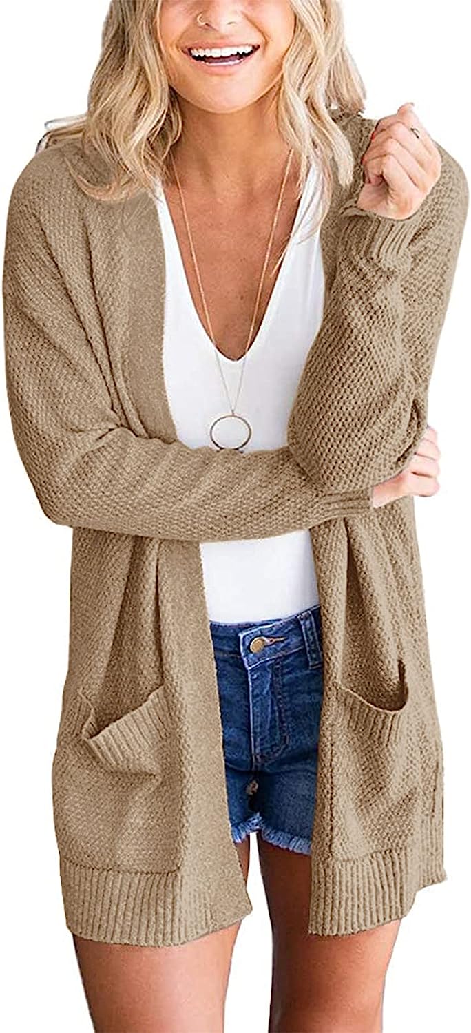Women's Long Sleeve Waffle Knit Cardigan Cozy Sweater CD454