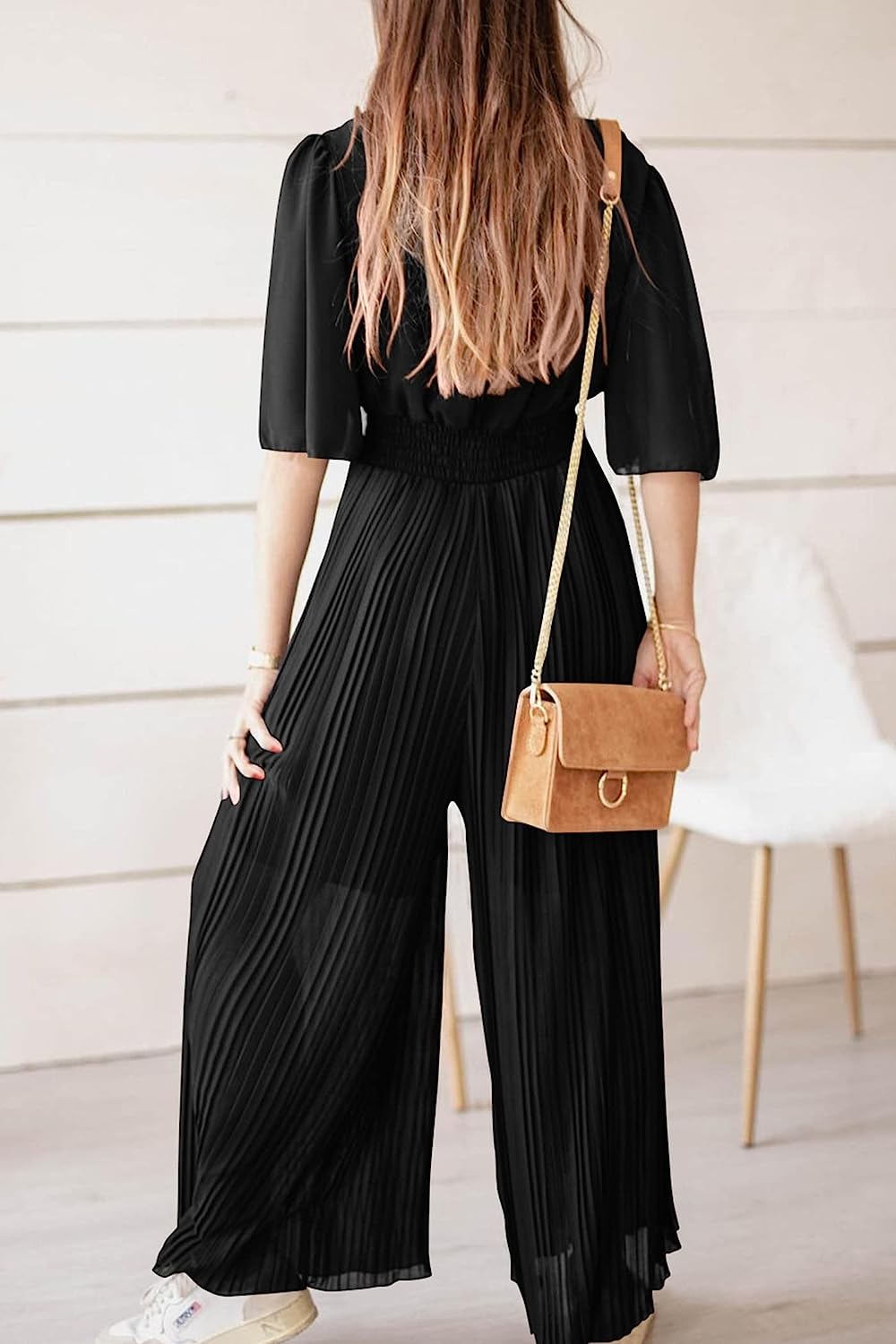 Women's Wrap Ruffle Sleeve Wide Leg One Piece Jumpsuit CD472