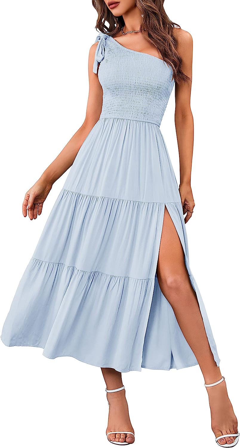 Women's One Shoulder Sleeveless Knot Midi Dress CD445