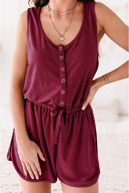 Women's Plain Scoop Neck Sleeveless Rompers Jumpsuit CD491