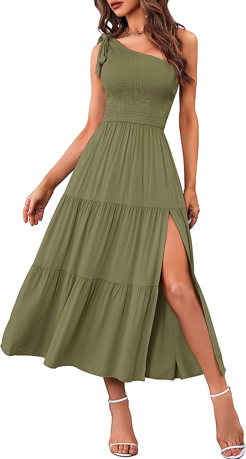 Women's One Shoulder Sleeveless Knot Midi Dress CD445
