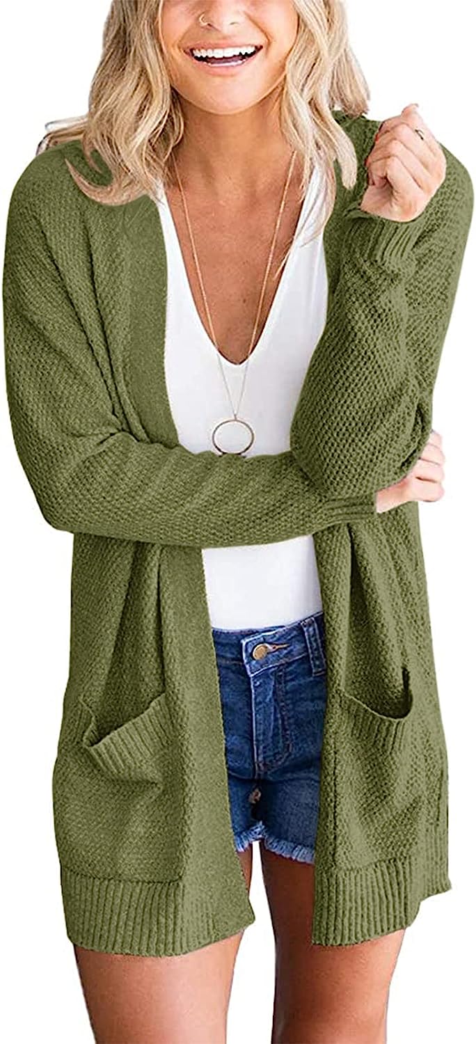 Women's Long Sleeve Waffle Knit Cardigan Cozy Sweater CD454