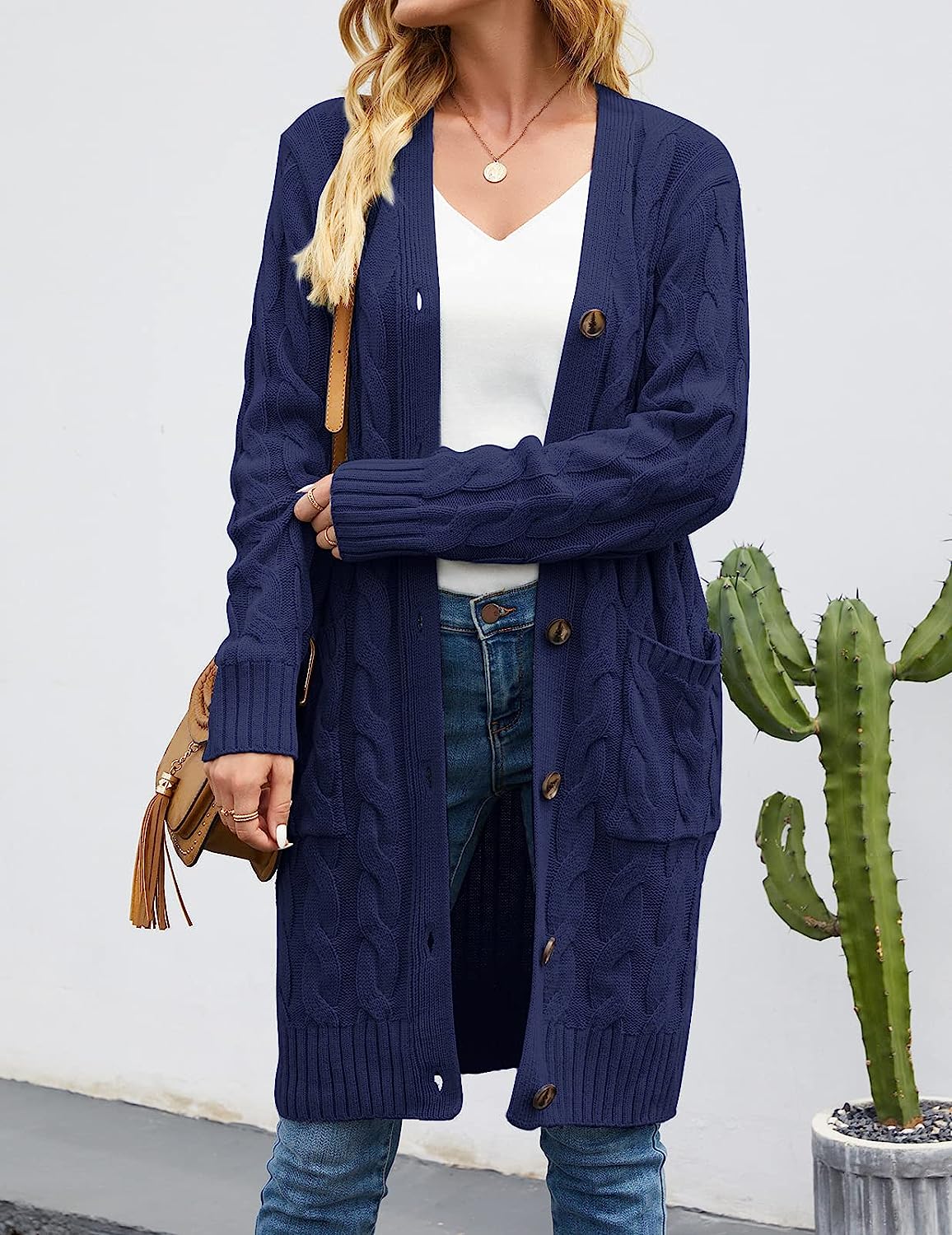 Women's Cable Knit Long Cardigan Sweater Outerwear CD453