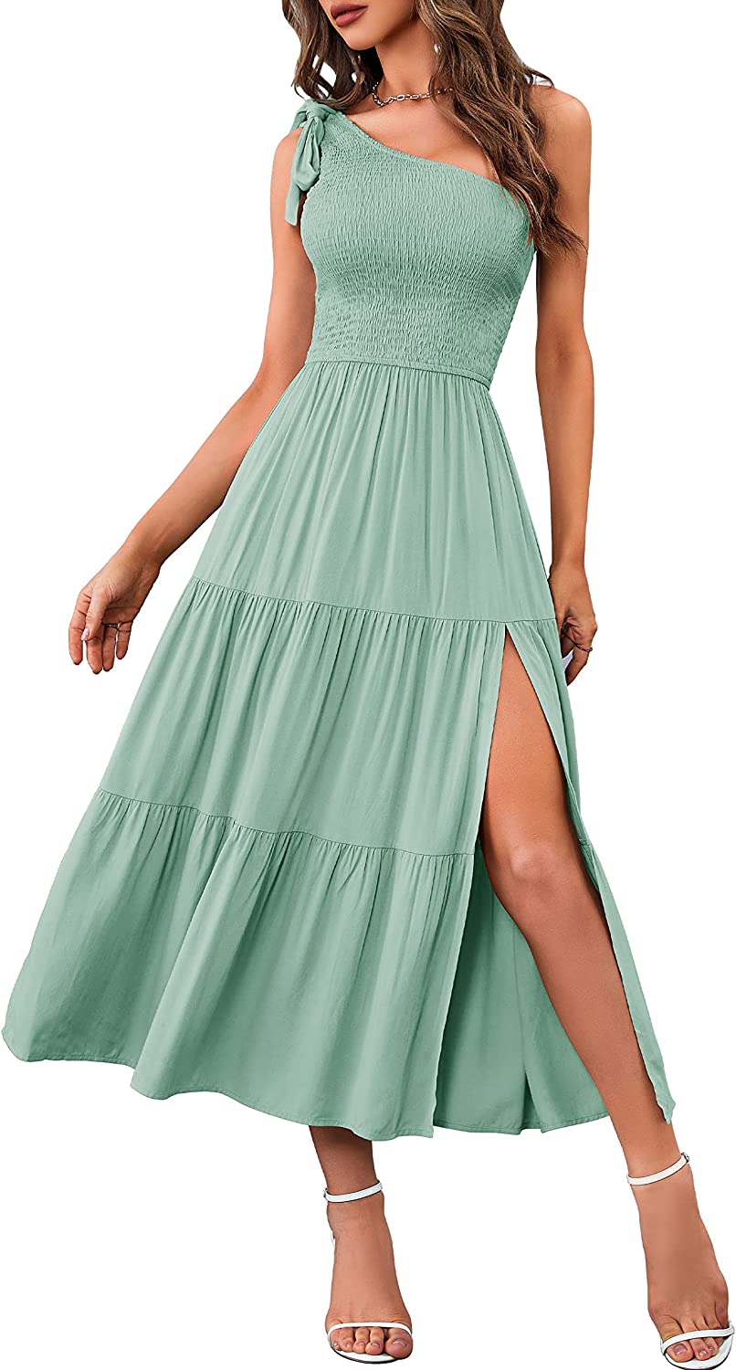 Women's One Shoulder Sleeveless Knot Midi Dress CD445