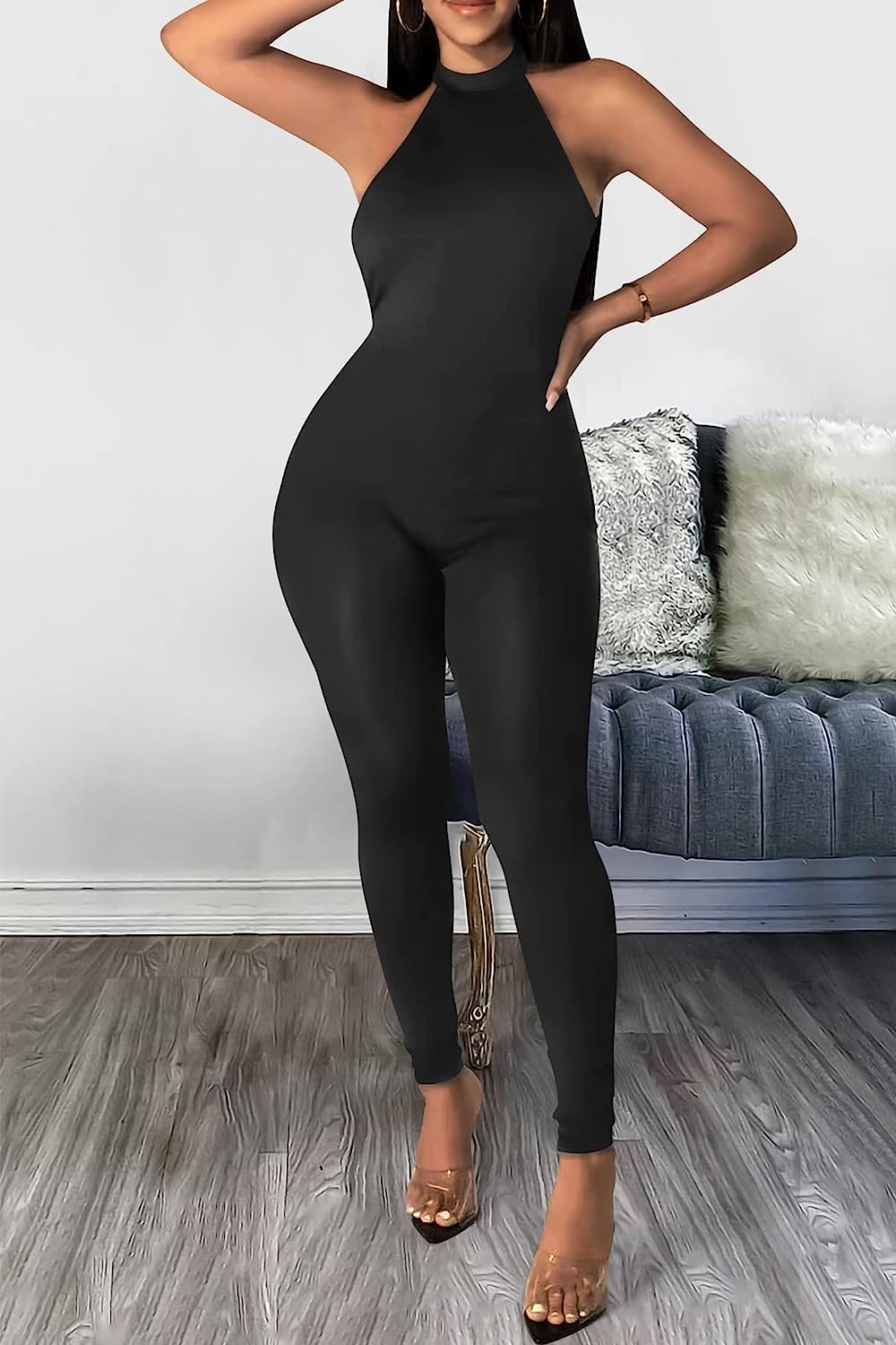 Women's Halter Bodycon Jumpsuit Sleeveless Club Outfits CD485