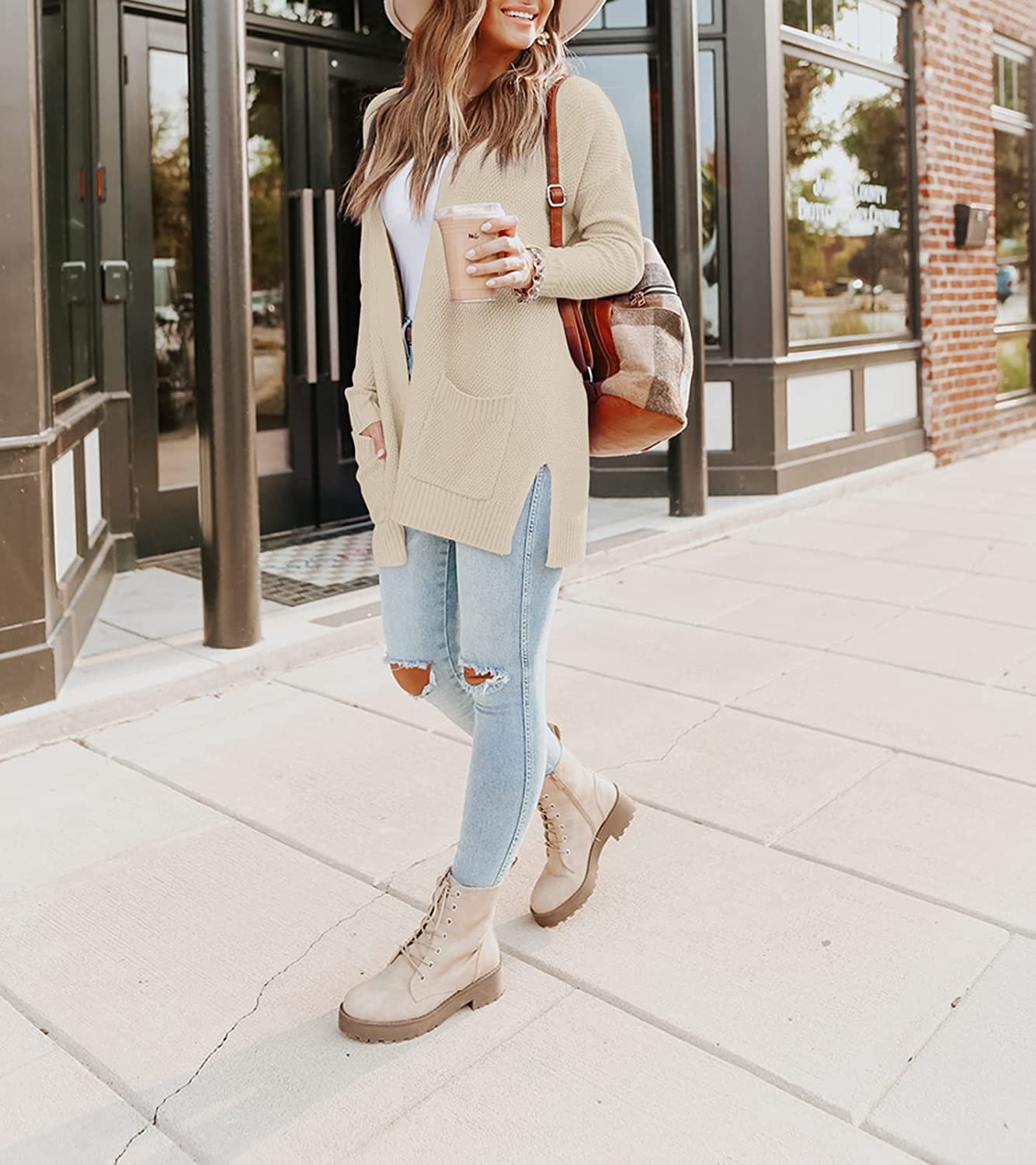 Women's Long Sleeve Waffle Knit Cardigan Cozy Sweater CD454