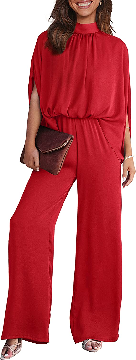 Women's Mock Neck Wide Leg Pants One Piece Jumpsuit CD470