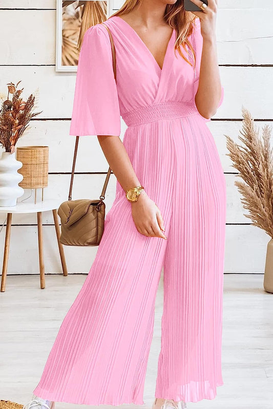 Women's Wrap Ruffle Sleeve Wide Leg One Piece Jumpsuit CD472