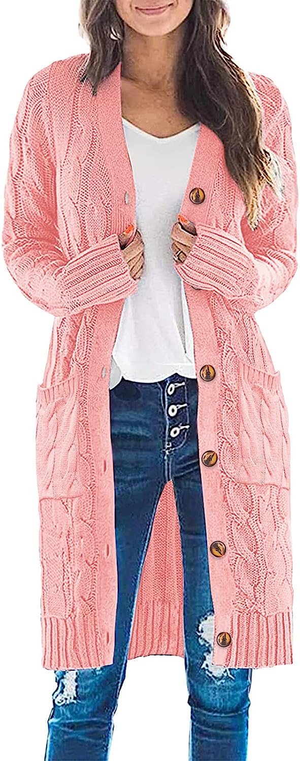 Women's Cable Knit Long Cardigan Sweater Outerwear CD453