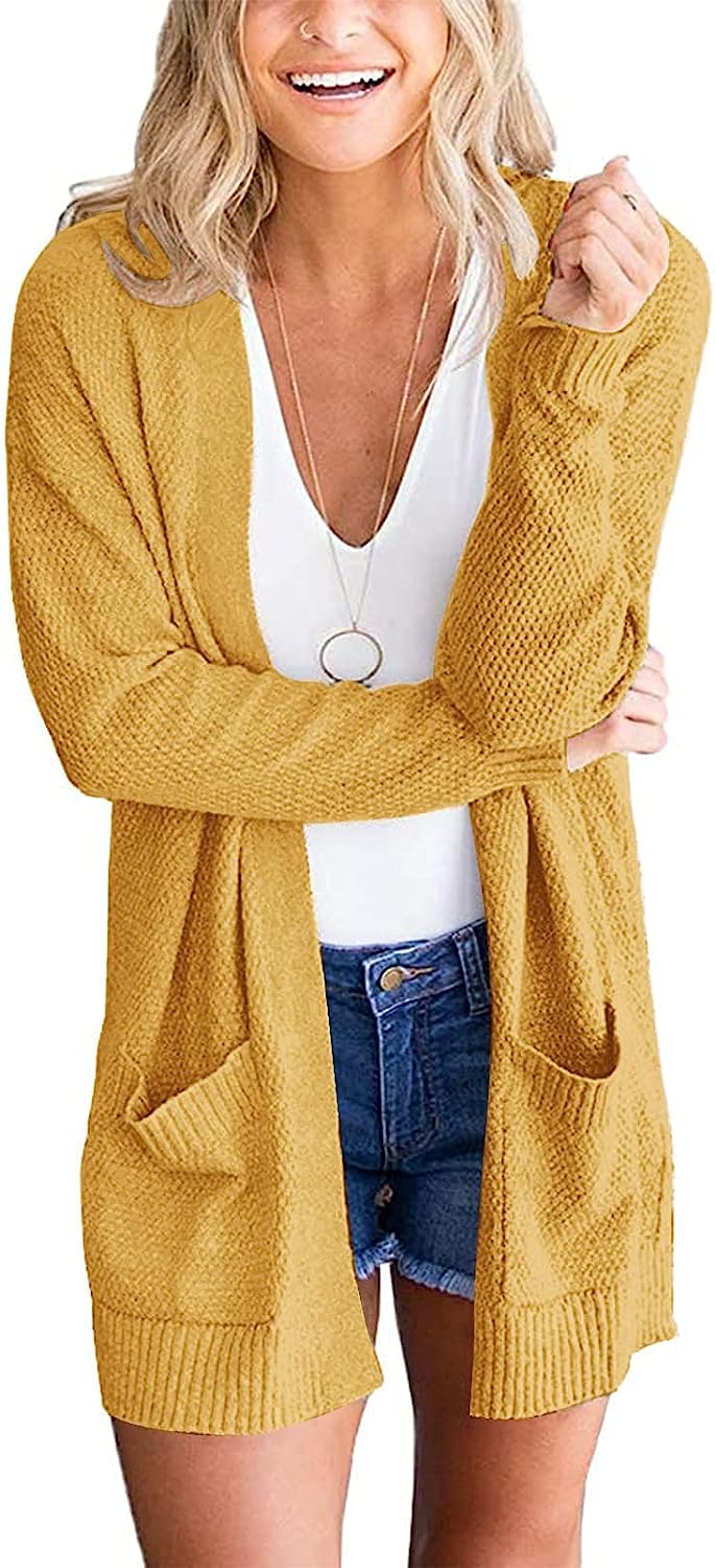 Women's Long Sleeve Waffle Knit Cardigan Cozy Sweater CD454
