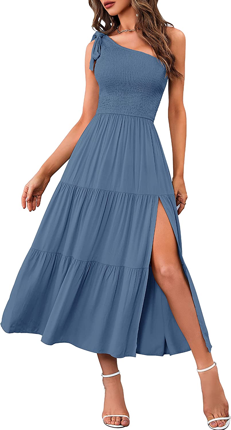 Women's One Shoulder Sleeveless Knot Midi Dress CD445