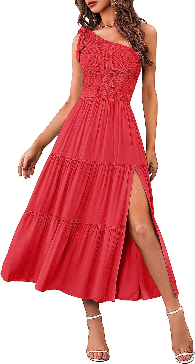 Women's One Shoulder Sleeveless Knot Midi Dress CD445