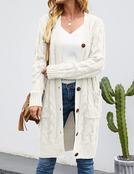 Women's Cable Knit Long Cardigan Sweater Outerwear CD453