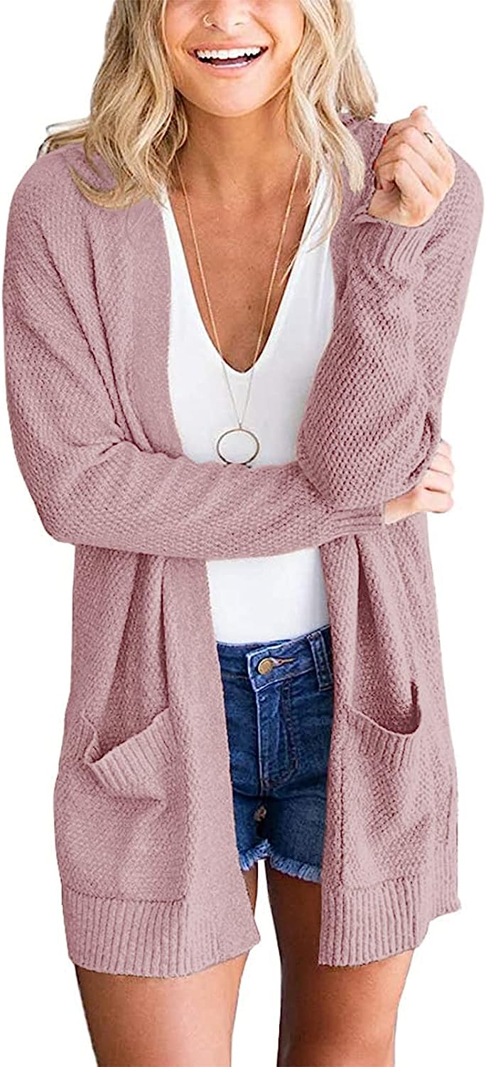 Women's Long Sleeve Waffle Knit Cardigan Cozy Sweater CD454