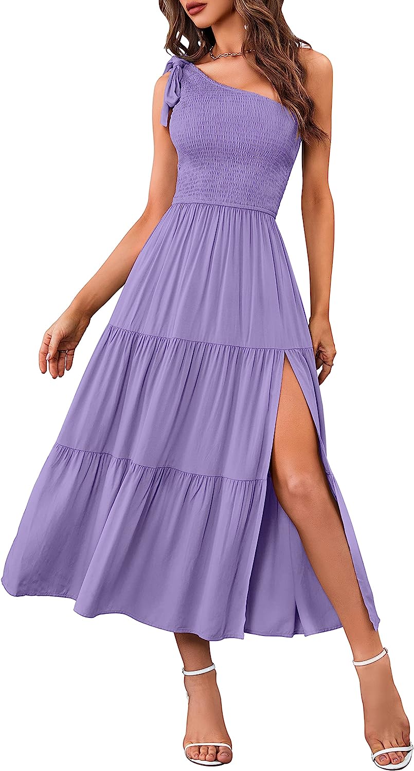 Women's One Shoulder Sleeveless Knot Midi Dress CD445