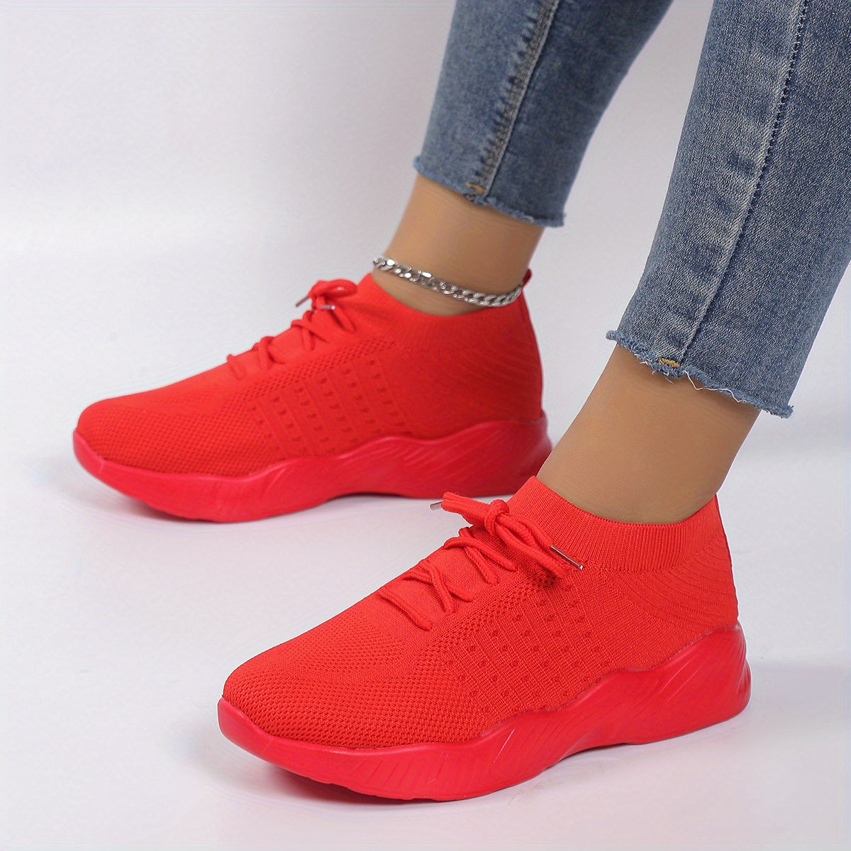 Women's Leisure Knit Lace Up Low Top Sport Sneakers CD424