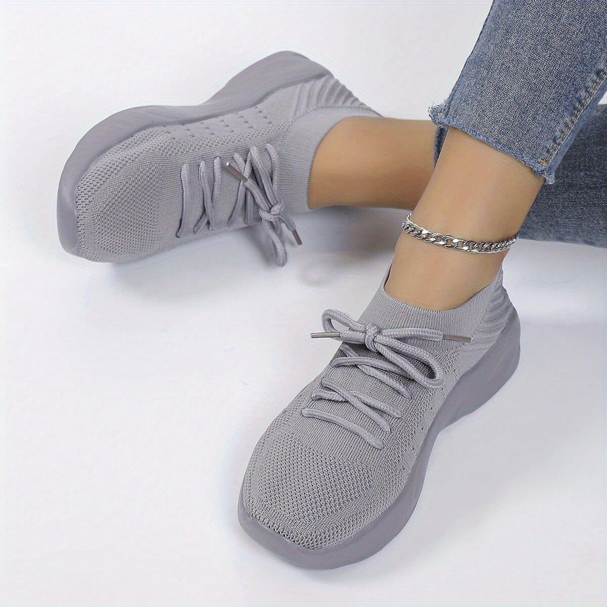 Women's Leisure Knit Lace Up Low Top Sport Sneakers CD424