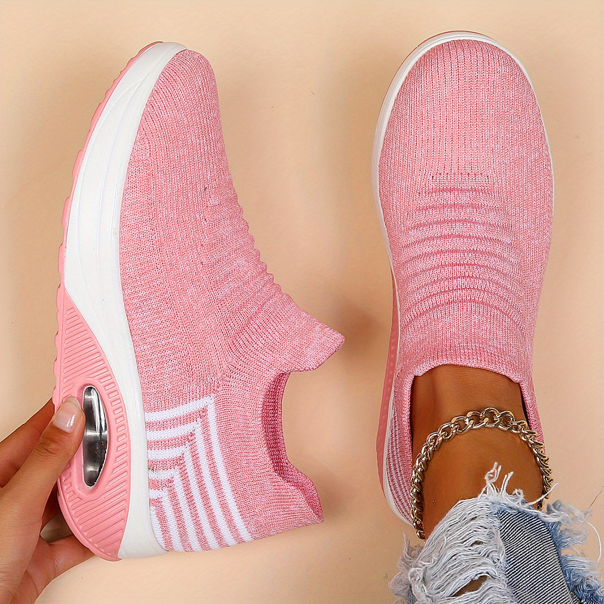 Women's Air Cushion Breathable Low Top Slip On Sneakers CD414