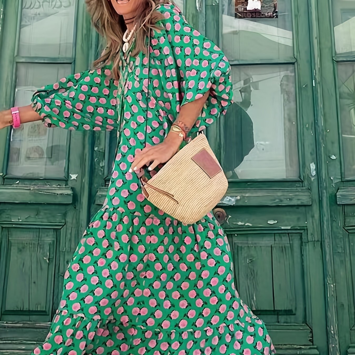 Full Printed Boho Puff Sleeve Maxi Loose Dress CD180