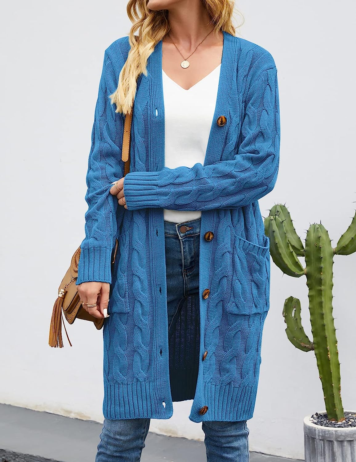 Women's Cable Knit Long Cardigan Sweater Outerwear CD453