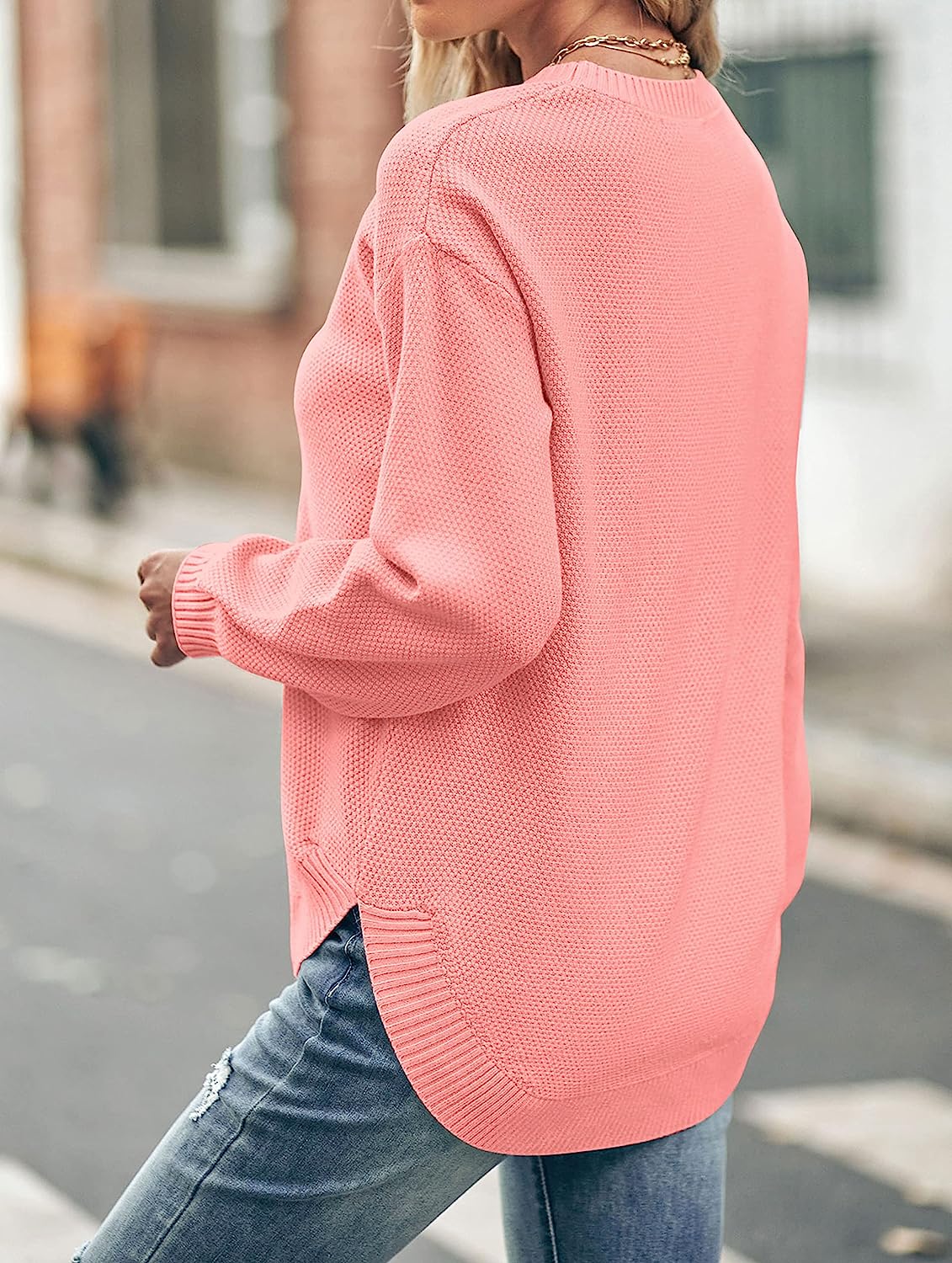 Women's Long Balloon Sleeve Crew Neck Sweater Tops CD458