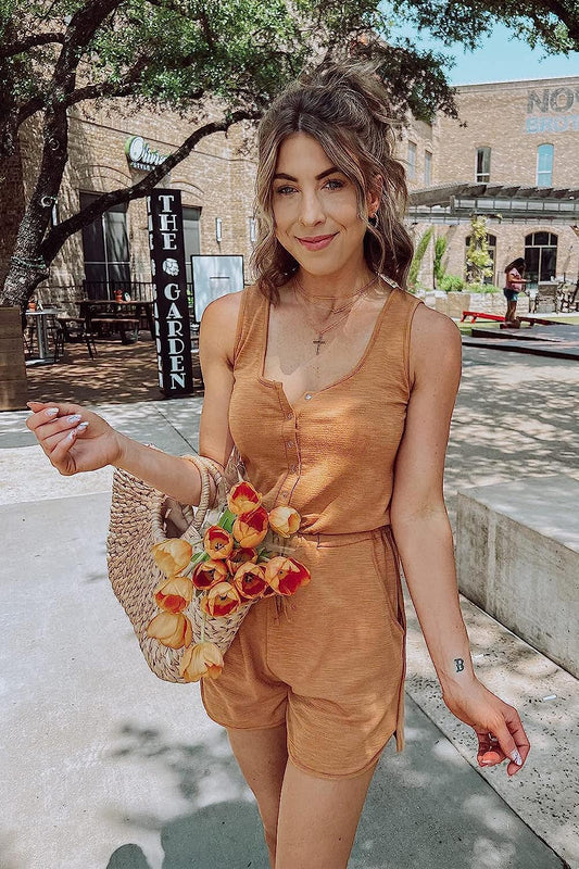 Women's Plain Scoop Neck Sleeveless Rompers Jumpsuit CD488