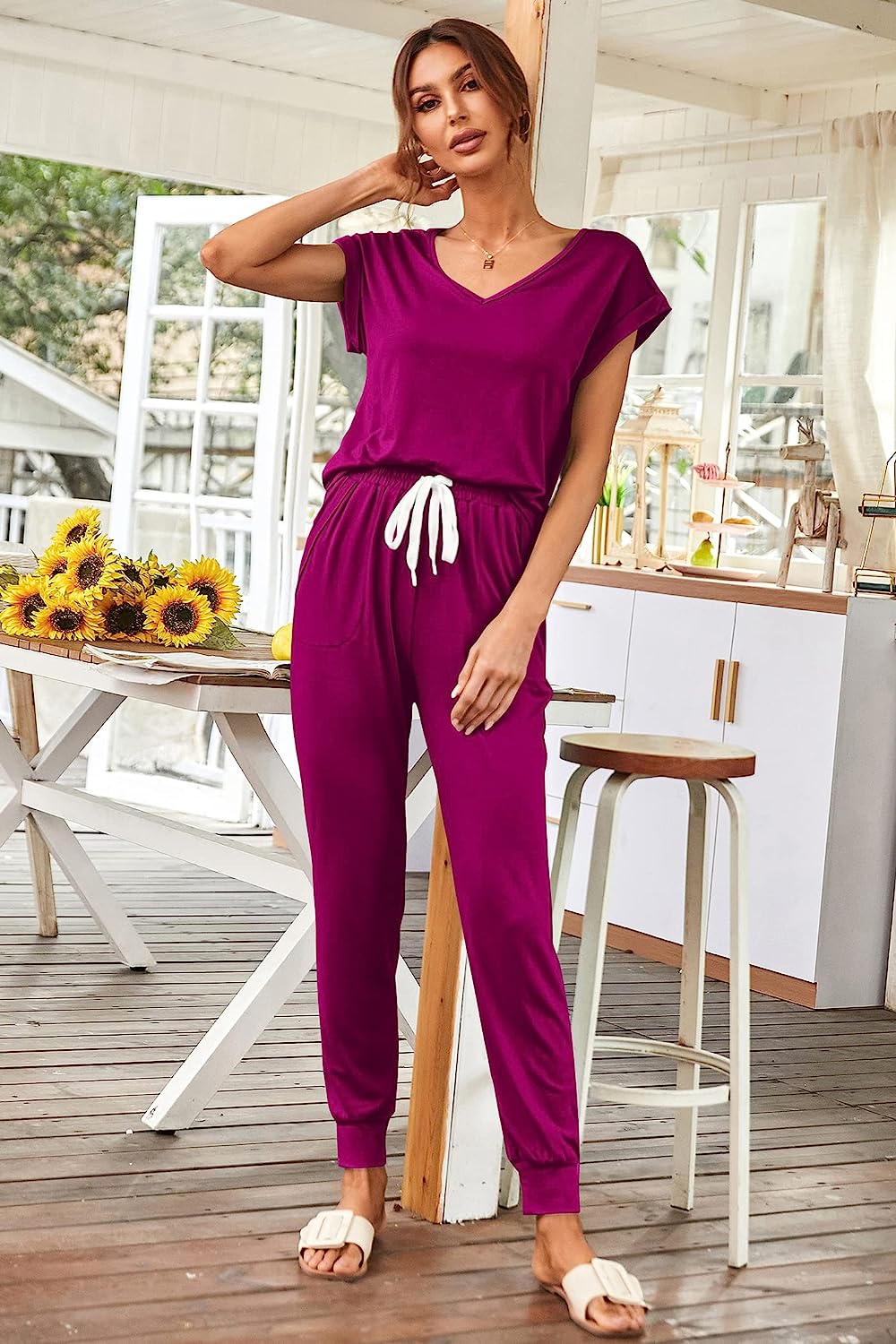 Women's Two Piece Drawstring Outfits Jogger Sets CD474