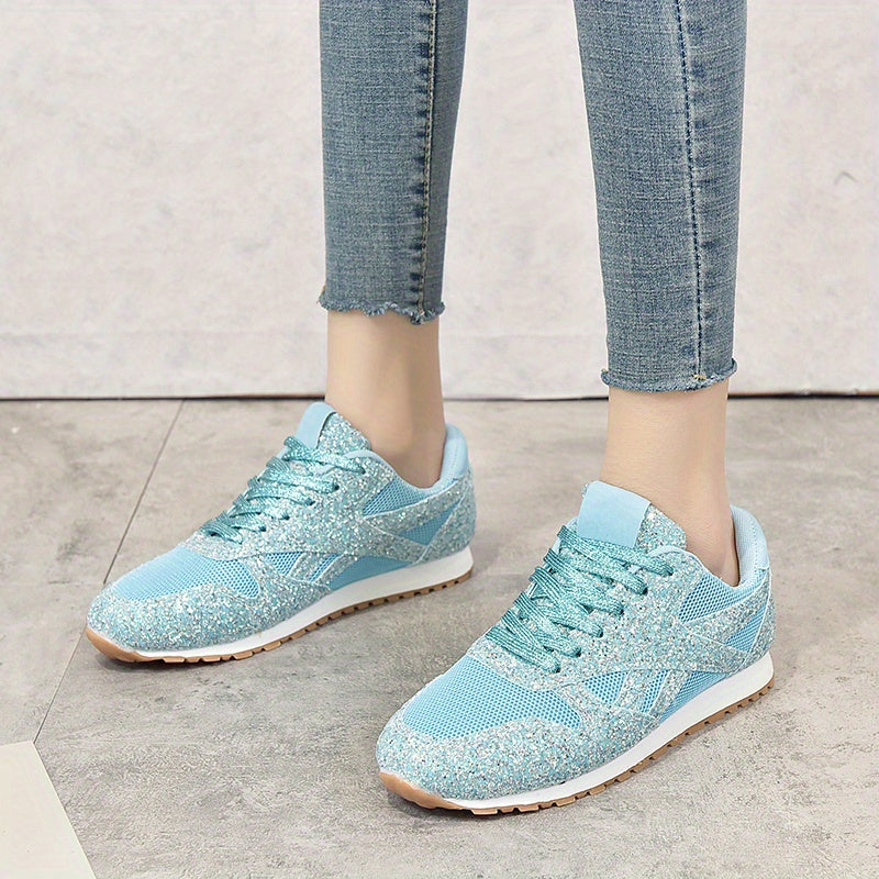 Women's Glitter Sequins Sports Mesh Lace Up Sneakers CD409