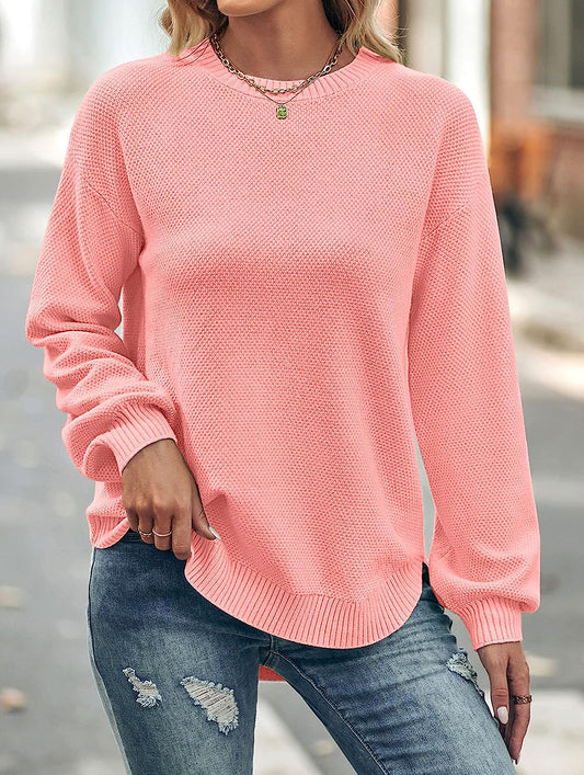Women's Long Balloon Sleeve Crew Neck Sweater Tops CD458