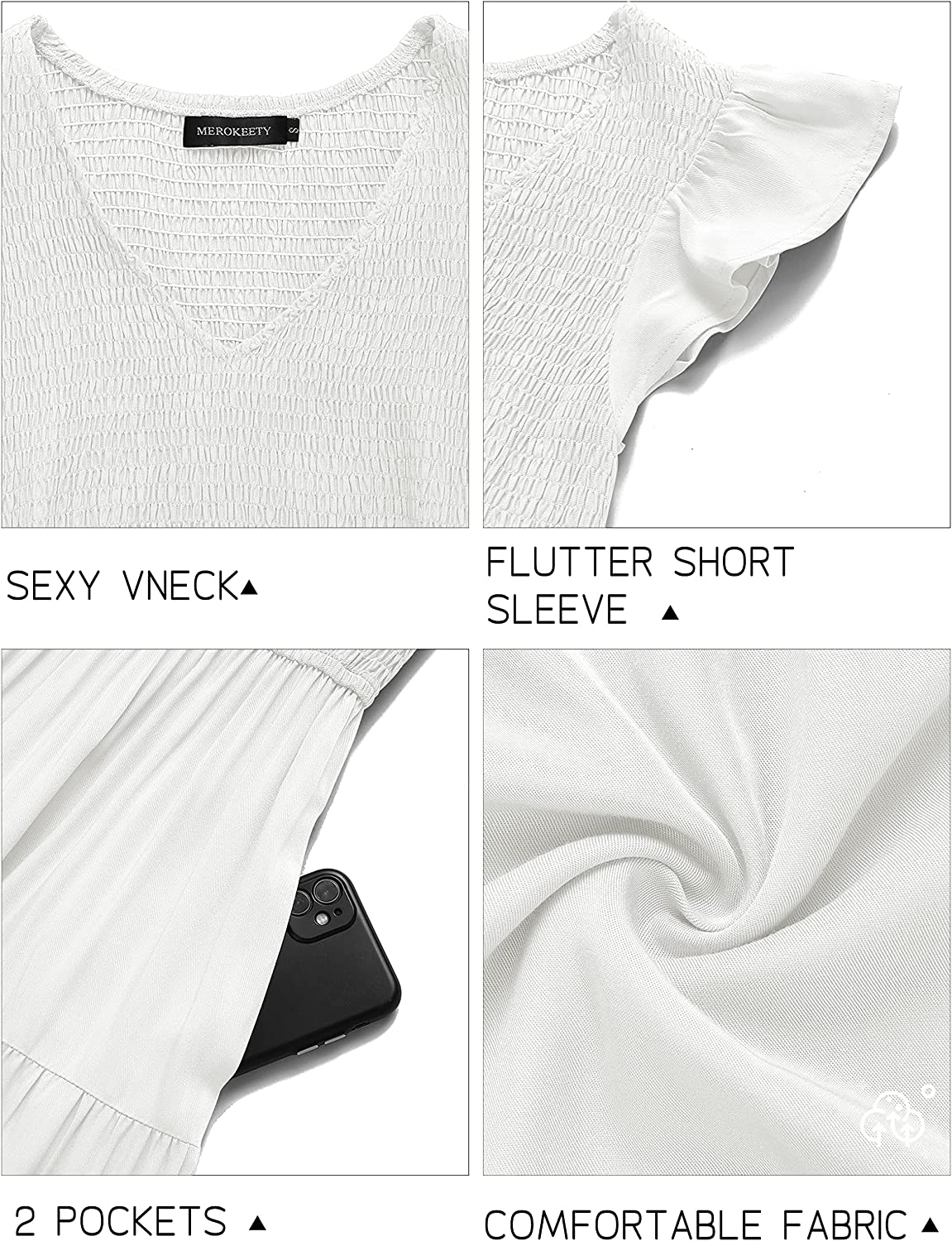 Women's Flutter Sleeve Smocked Midi Dress CD435