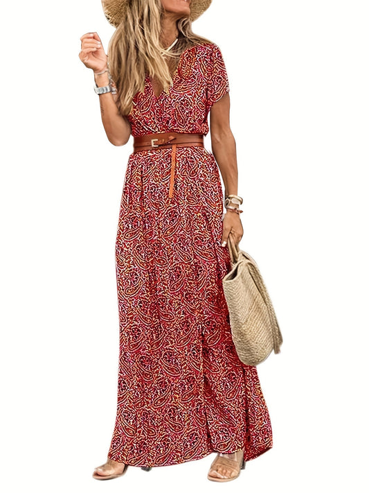 Women's Short Sleeve Floral Maxi Long Boho Dress CD187