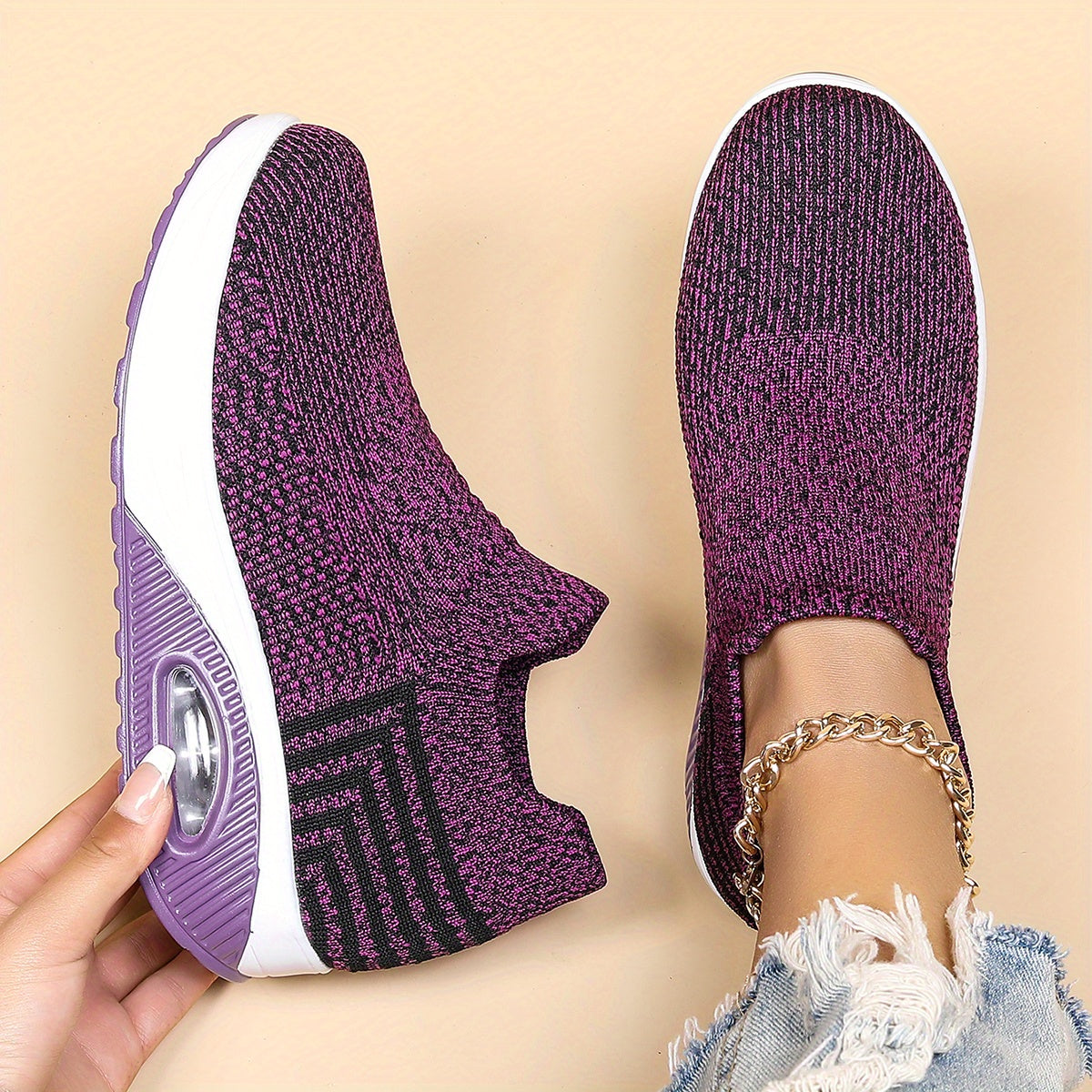 Women's Air Cushion Breathable Low Top Slip On Sneakers CD414