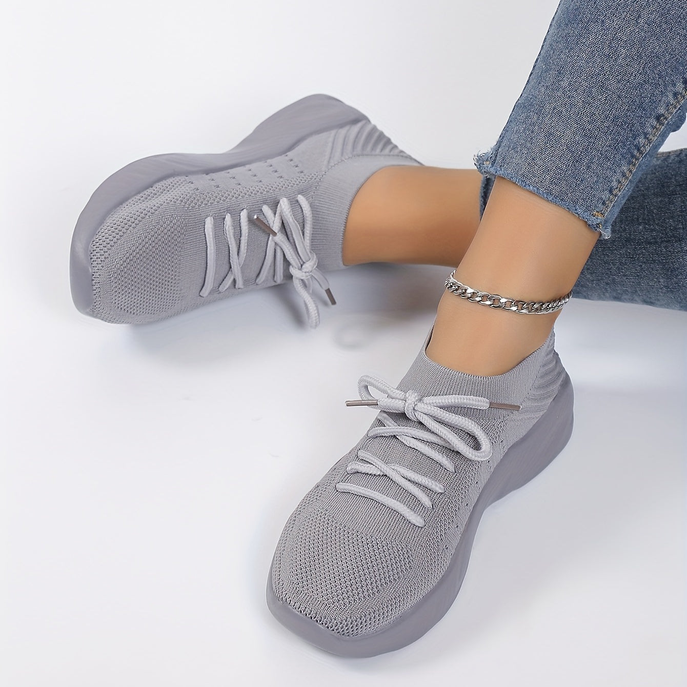 Women's Leisure Knit Lace Up Low Top Sport Sneakers CD424