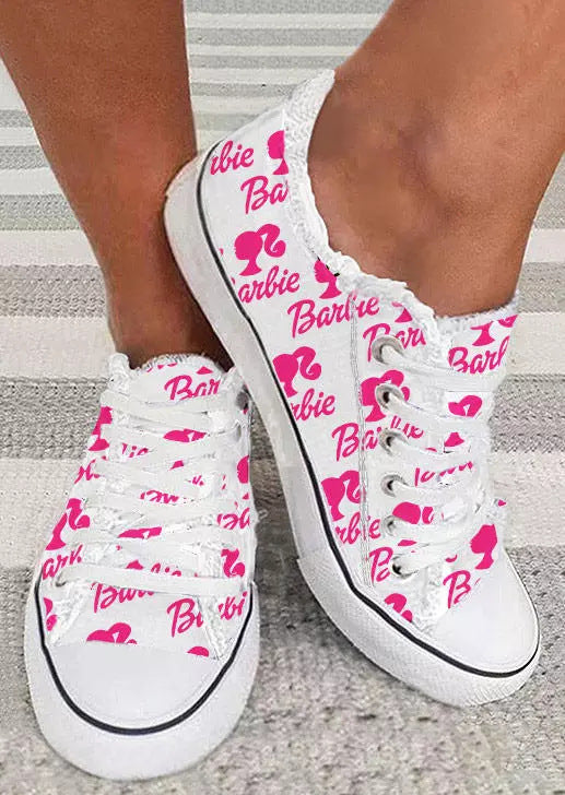 Barbie Figure Letter Raw Hem Lace-up Sneakers