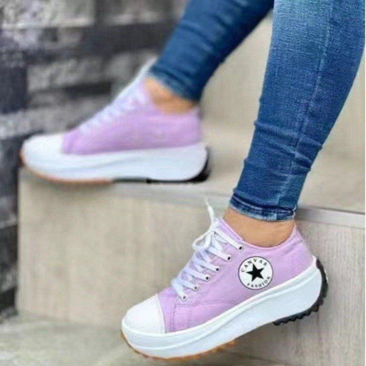 Eyelet Lace-up Flatform Canvas Sneakers