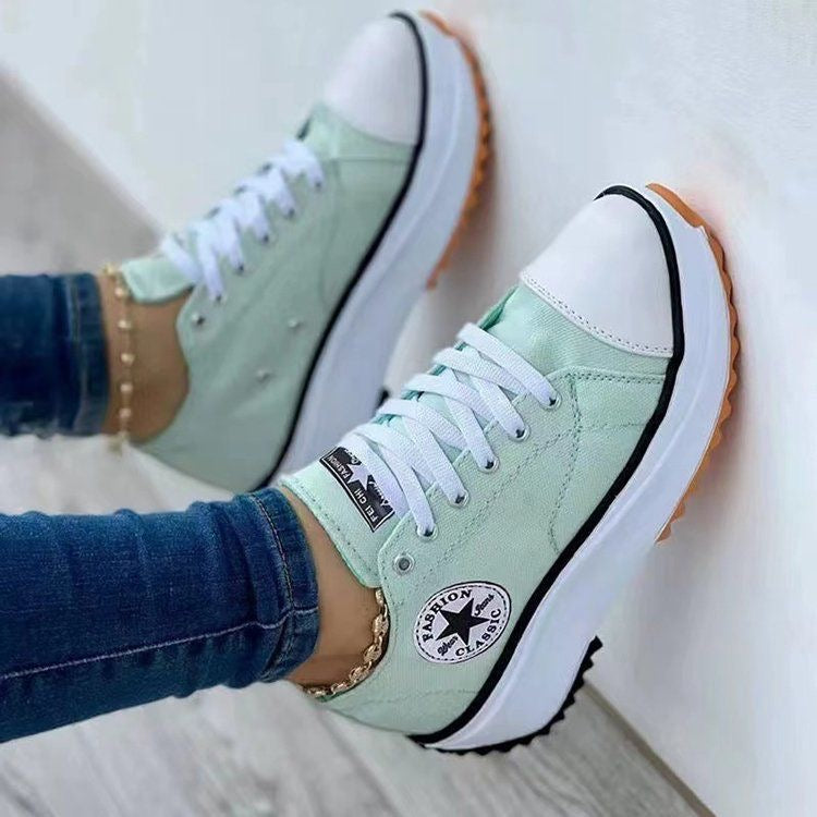 Eyelet Lace-up Flatform Canvas Sneakers
