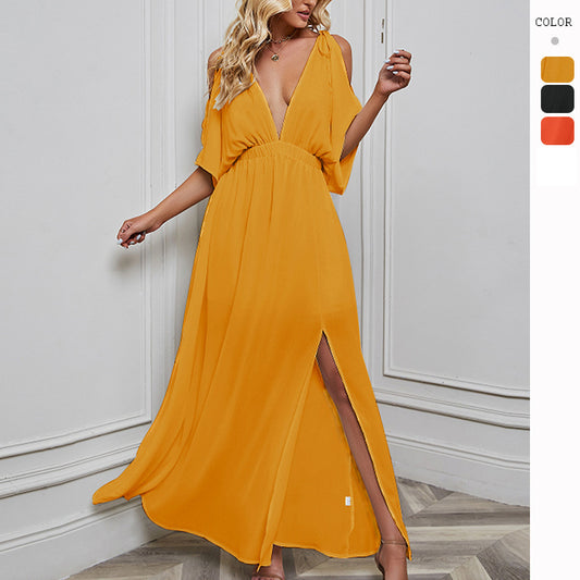 Women's Deep V Off-the-shoulder Chiffon Dress CD521