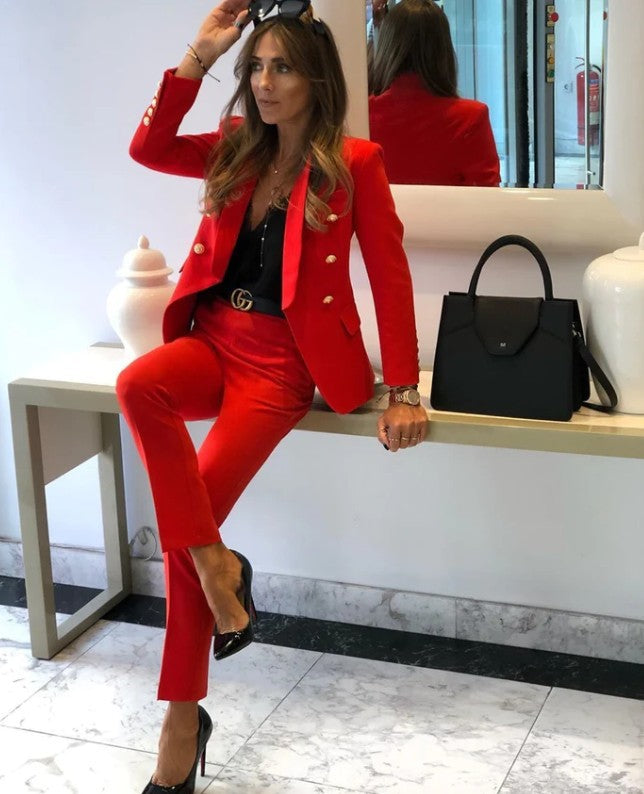 Professional Deep V-Neck Suit Jacket & Pant Sets