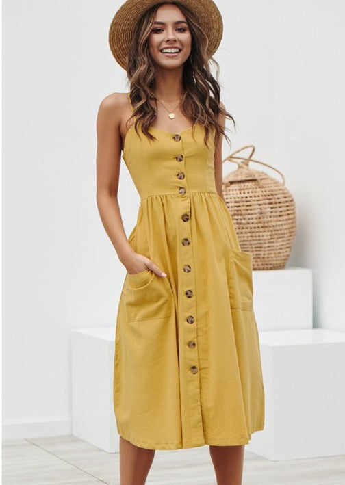 Sling Printed Sleeveless V-neck Dress CD317