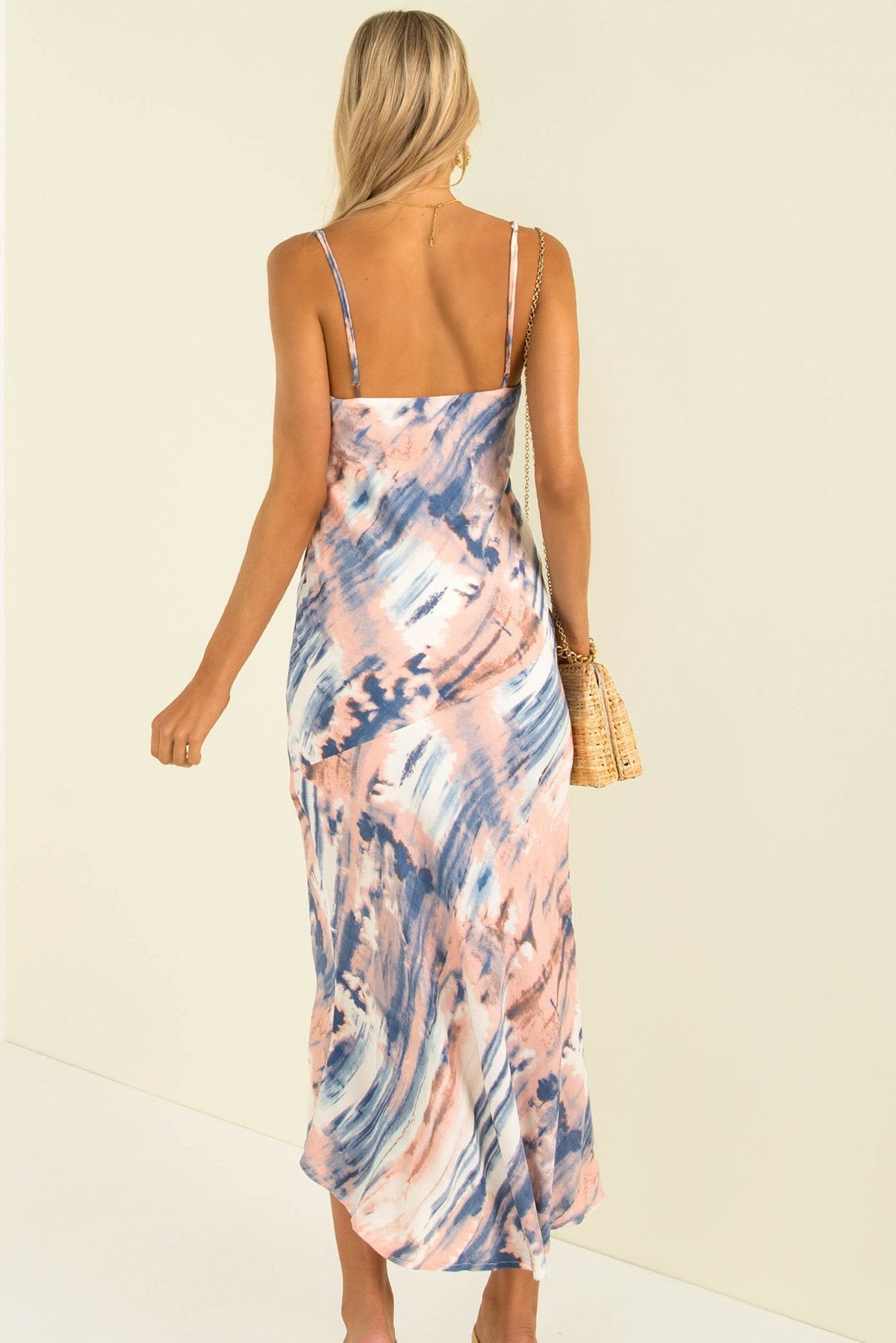 Strap Tie Dye Printed V-Neck Mid Waist Dress CD327