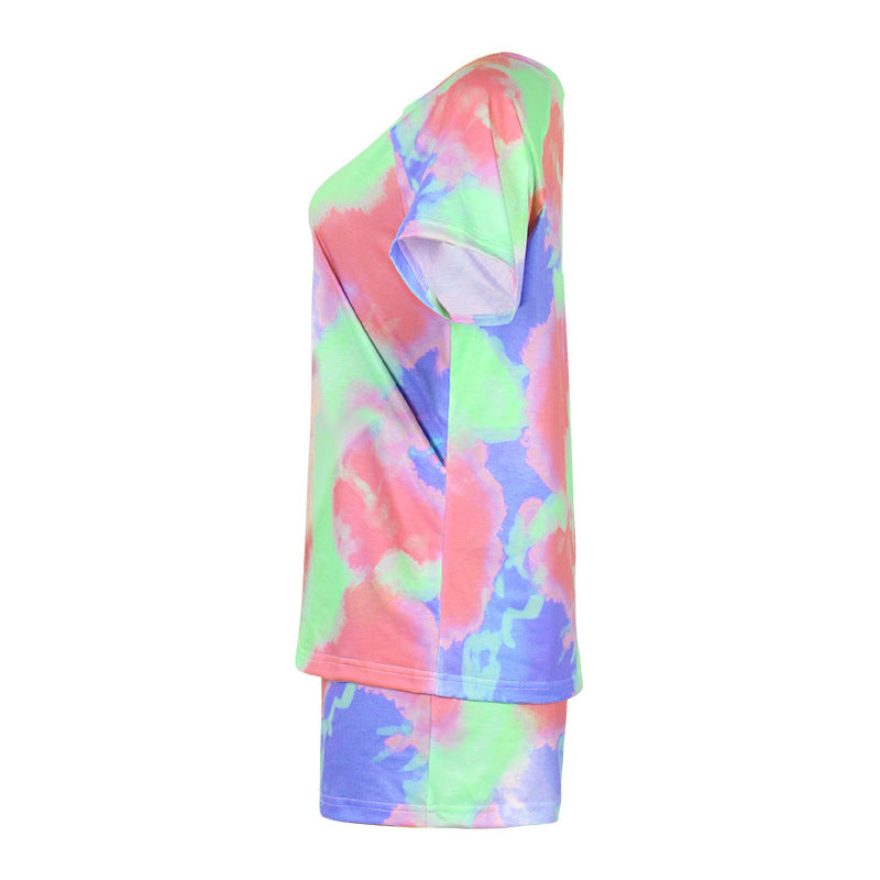 Tie-dyed Printed Short Sleeved Round Neck Suit CD625