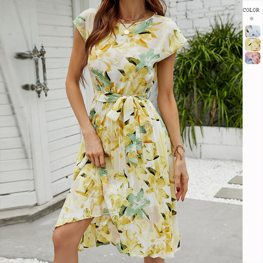 Women's Short Sleeve Crewneck Print Dress CD534