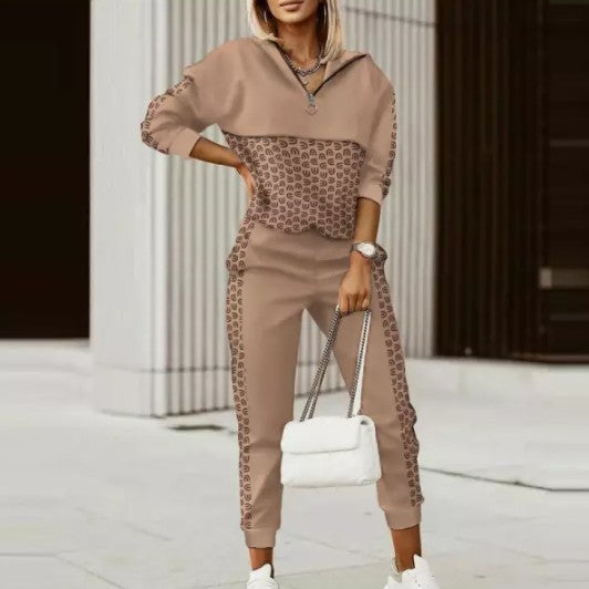 Women's Vintage Printed Hoodie & Pant Sets Black