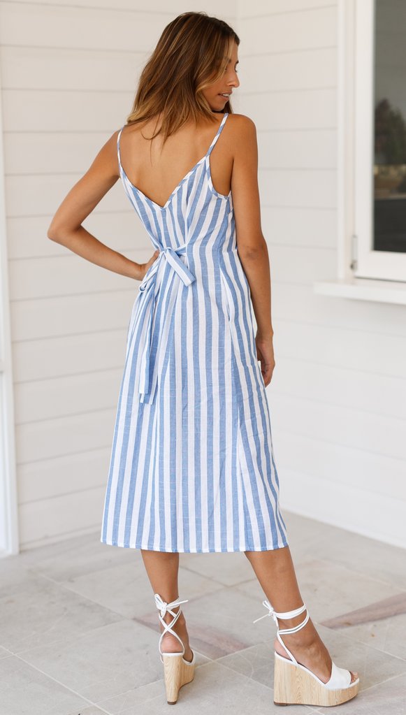 Striped Print V-neck Slip Sleeveless Dress CD346