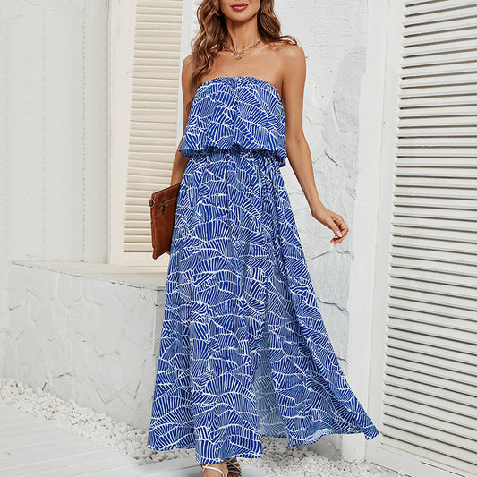 Women's Printed Chest Wrap Split Dress CD556