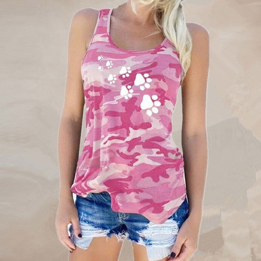 U Neck Sleeveless Camouflage Printed Loose Vest CD389