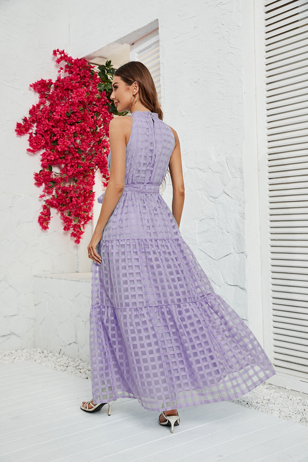 Women's Round Neck Ruffled Lace-up Dress CD554
