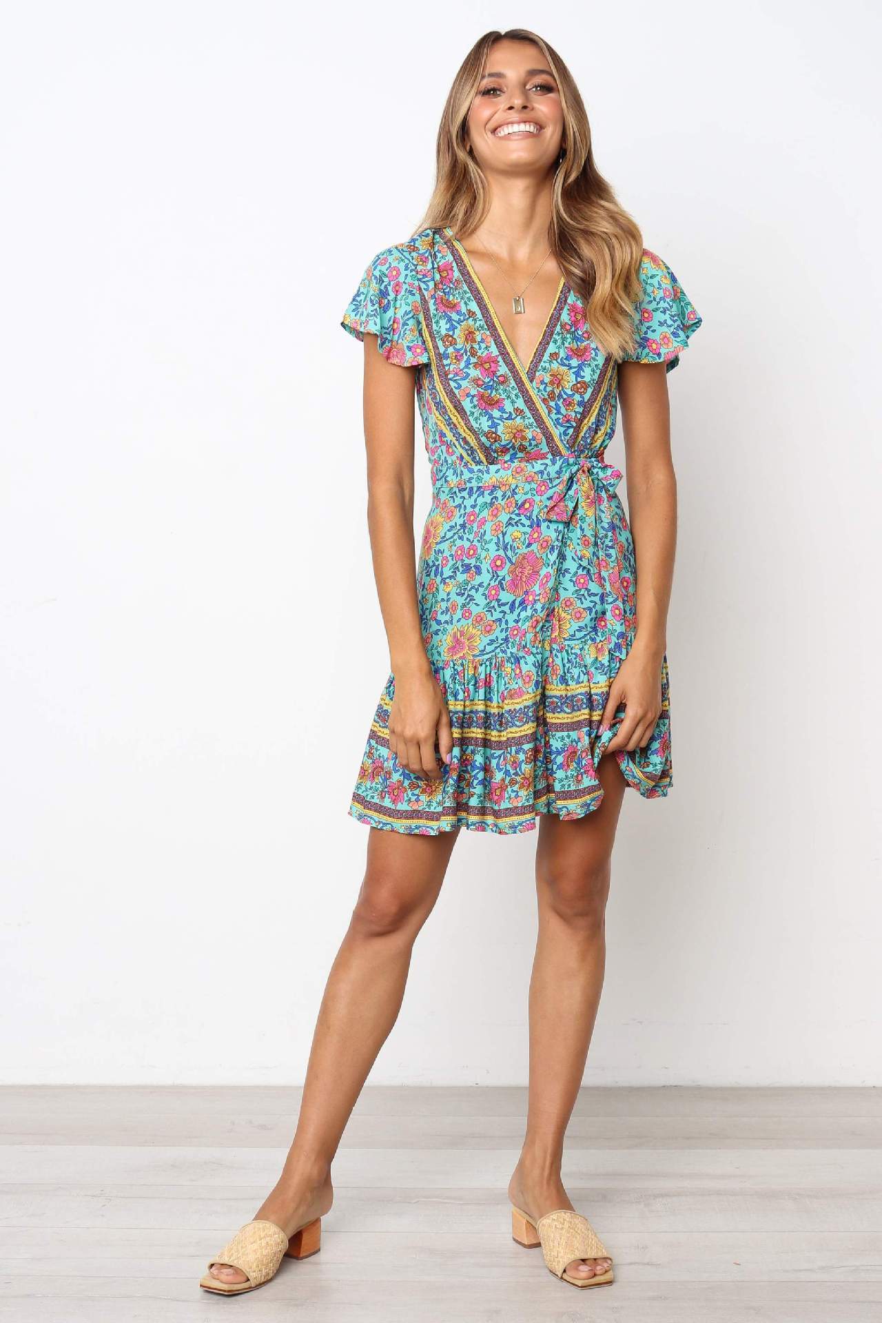 V-neck Printed Floral Sexy Dress Summer CD391